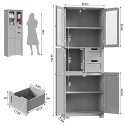 67'' Tall Storage Cabinet, Bathroom Storage Cabinet with Frosted Glass Doors and Wood Drawers, Kitchen Pantry with Adjustable Shelf for Bathroom, Livi