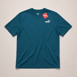 New Puma Men’s Teal T-Shirt Size Large Short Sleeve Logo Tee