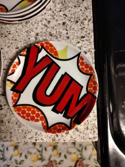 Crate & Barrel Porcelain Pop Art Snack Plates