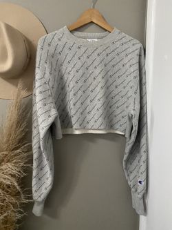 Champion Womens Reverse Weave Cropped All Over Print Script Sweatshirt Small