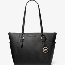 New! Michael Kors Leather Top-Zip Tote Bag