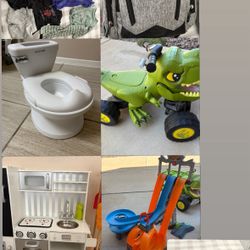 Toddler Toys, Clothes 2-3T , Potty , Electric Dino Car, Diaper Bag And Skin Care Fridge
