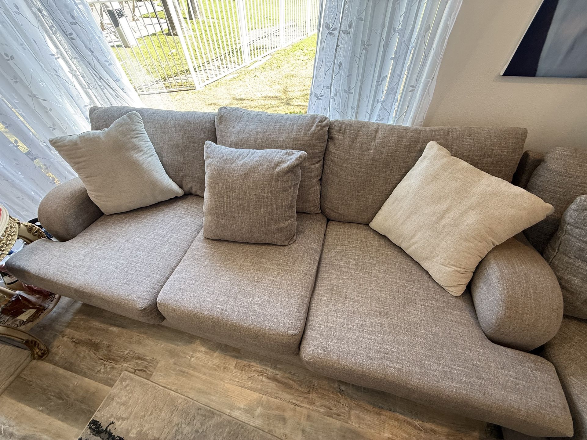 6-seater sofa, gray color, purchased from Moo٫ Dining table for 8 people and 6 chairs