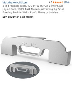 3 in 1 Framing Tools, 12", 14" & 16" On-Center Stud Layout Tool, 100% Cast Aluminum Framing Jig, Stud Framing Tool for Walls, Roofs, Floors or Ladders