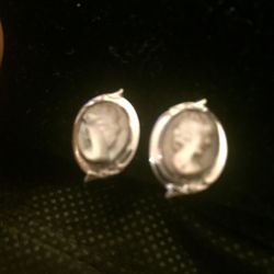 Sterling Screwback Earrings With Shell Cameo  Vintage