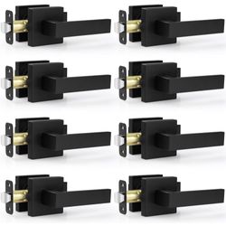 Estmoon 8 Pack Passage Door Handles Matte Black Door Levers, Interior Door Knobs Square Heavy Duty Non-Locking Handlesets Hall Closet Handles