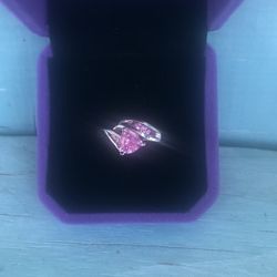 Beautiful Vintage 10K Solid White Gold Pink Sapphire/Pink Ice One Diamond Ring Size 7 Maker Marked