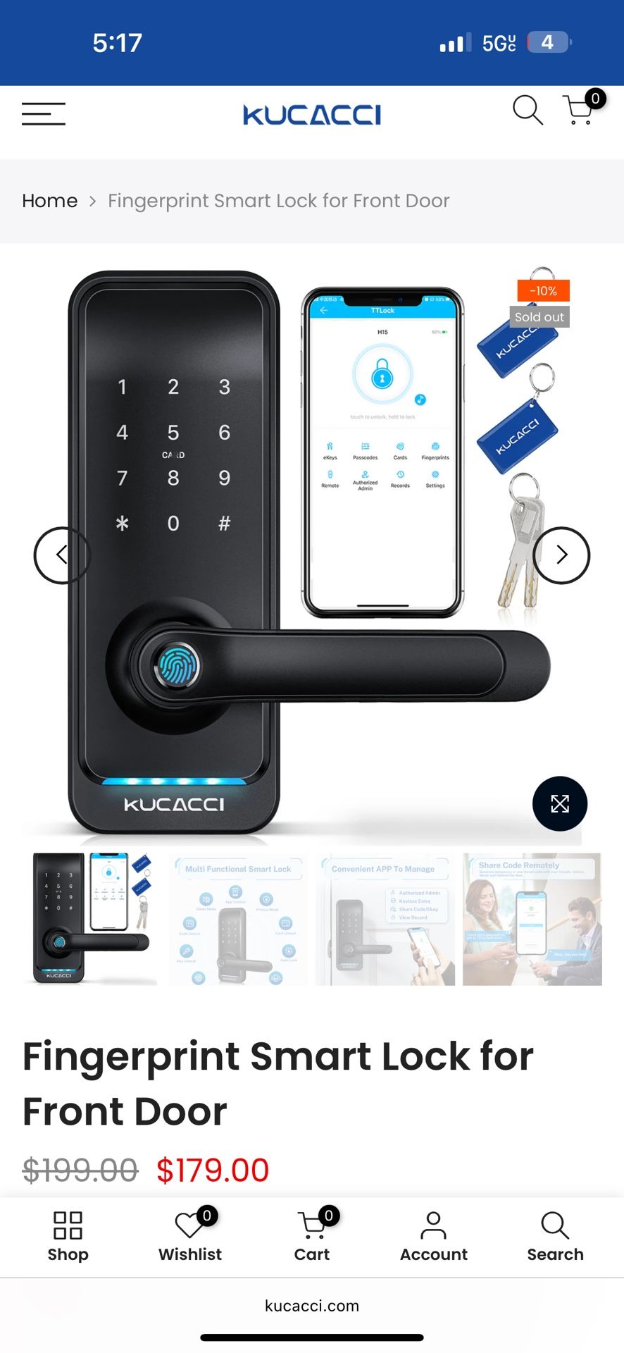 Kucacci Finger Print Smart Lock For Front Door New In Box.