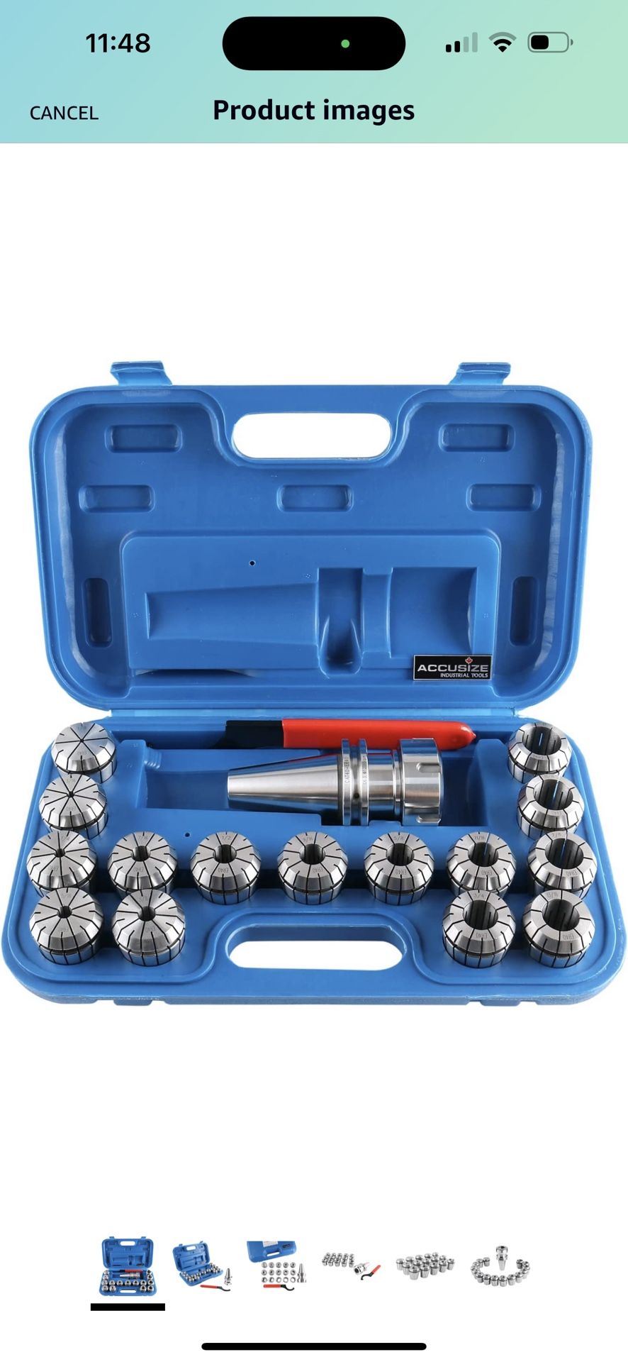 Accusize Industrial Tools Cat40 Shank and 15 Pc Er40 Collet Set with Wrench in Fitted Strong Box, 1/8 to 1 inch, Ct40-Er40