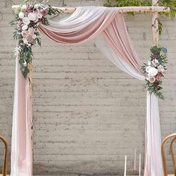 Wedding Arch Flowers Kit /2Pcs Arbor Floral Arrangement Swag with 2 Semi-Sheer Drape 