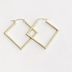 14kt Real Gold Square Hoop Earring 
