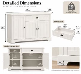 48” White Farmhouse Storage Cabinet / Sideboard – New