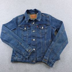 Levis Strauss Jacket Youth Girls Medium  M Blue Denim Jean Trucker style Top coat shirt Sweatshirt 