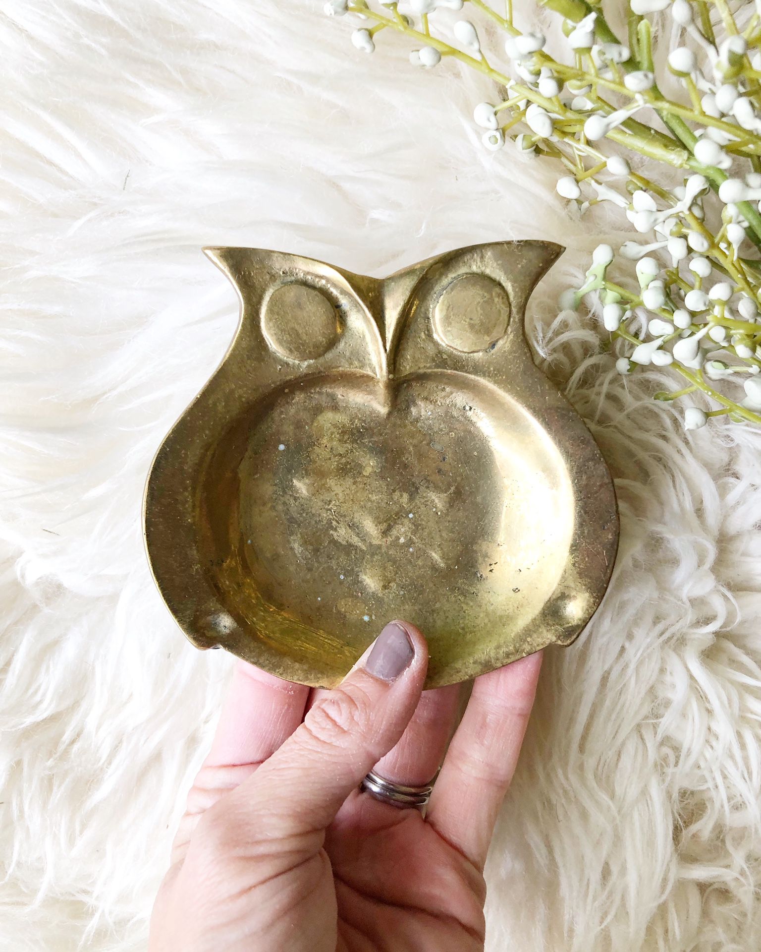 Vintage brass owl dish / eclectic boho decor
