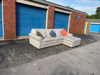 Modern Gray Leather L-Shape Sectional