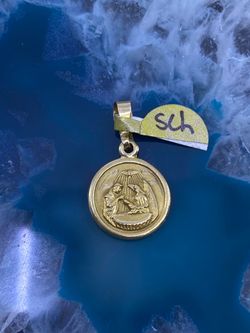 $280 Yellow Gold Baptism Virgin Mary Double Sided Religious Charm Pendant
