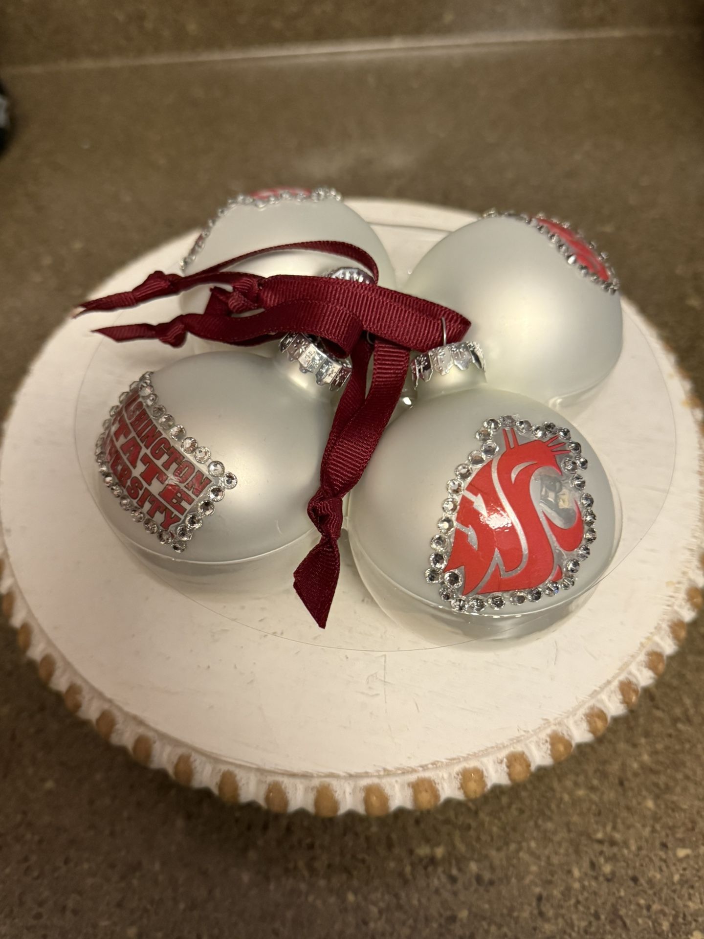 New Handmade Set Of 4 WSU Cougars Ornaments