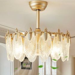 New 19.7”W Crystal Fandelier Ceiling Fan with 4-Light Chandelier Semi Flush Mount Remote Control E26