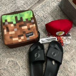 Flash Hat (kids) Flash Slides (s/m Adult). & Mind craft Lunch Box