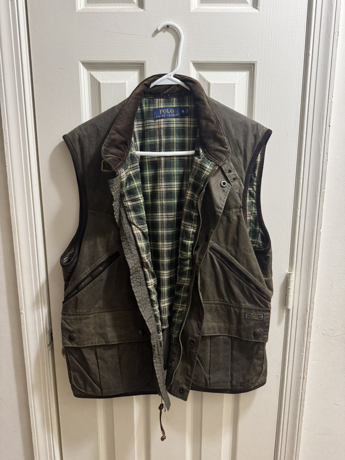NWOT Men's Ralph Lauren Olive Green Monroe Waxed Cotton and Leather Gilet/Vest