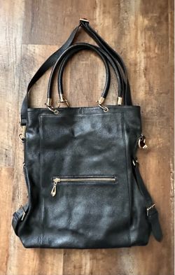 Kristen Bell for Erica Anenberg Black Leather Convertible Sutton Tote Bag