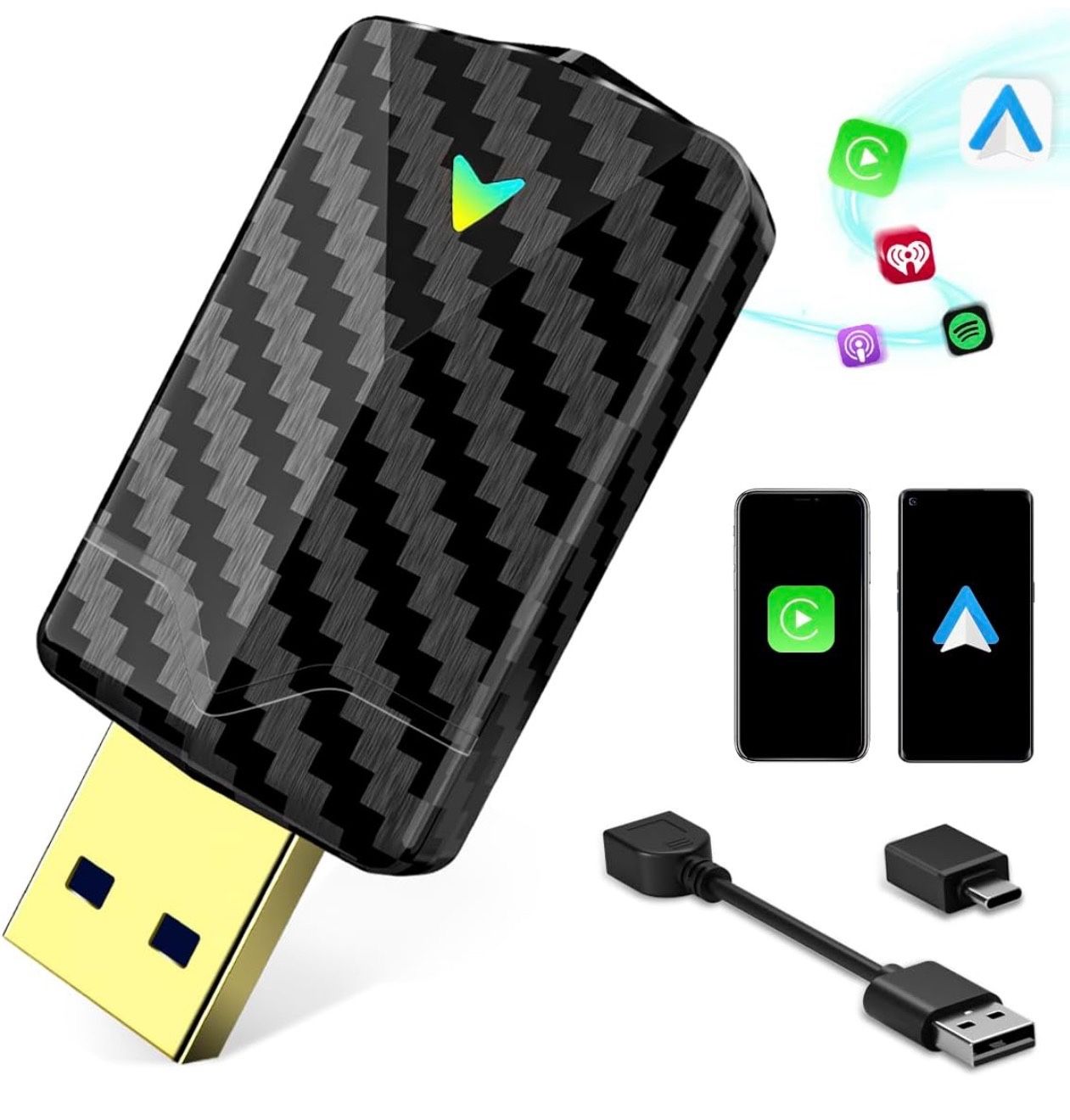 2 in 1 Mini Wireless Carplay and Android Auto with Fast Stable 5Ghz WiFi Bluetooth Connection, Wired to Carplay for Apple, Compatible with iOS10+/Andr