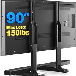 Universal TV Stand Base for 50 to 90 inch Flat Screen/Curved TVs, Heavy Duty Table Top TV Mount Holds up to 150 lbs, Height Adjustable Leg Monitor Bra