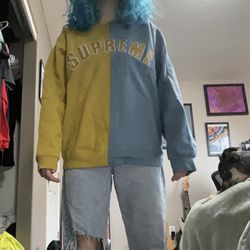 Supreme Half Blue Half Yellow Sweater 