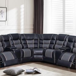 2-Tone Gray Leather Recliner Sectional 