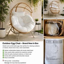 Outdoor Egg Chair – Wicker Patio Lounge Chair w/ Cushions