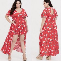 Torrid Red Floral Maxi Challis Walkthrough Dress - Size 26