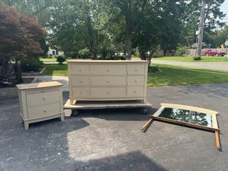 3pc Sea driftwood bedroom set 66” long dresser nightstand mirror