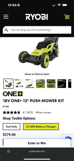 Ryobi 18V ONE+ 13” PUSH MOWER KIT – New/Open Box – NYC – Full Warranty Included