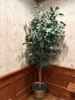 Large Artificial Ficus Tree in Metal Planter