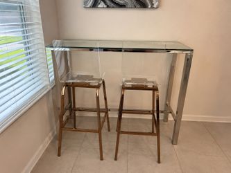 Modern Glass Bar Table with 2 Acrylic Ghost Chairs