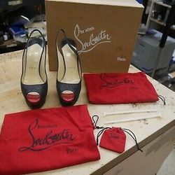 Christian Louboutin Lady Peep 150 Glitter Mini size 7B PRE OWNED MINT  PRE OWNED. MINT CONDITION. WITH DUST BAGS AND BOX.