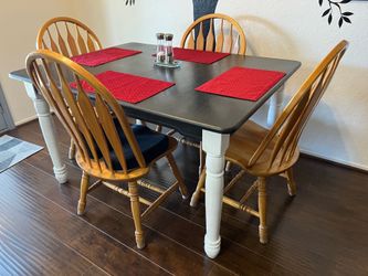 Table, chairs, 2 leaves