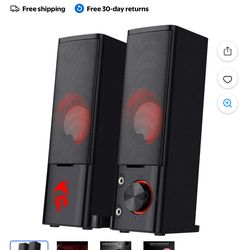 Redragon GS550 PC Gaming Speakers, 2.0 Channel Desktop Computer Sound Bar with Compact Maneuverable Size, Headphone Jack, Quality Bass & Decent Red Ba
