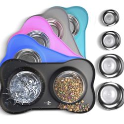 Brand New - Active Pets Dog Bowl Set, Stainless Steel No Spill Mess-Proof Food & Water Dog Food Bowls with Skid Resistant Silicone Mat