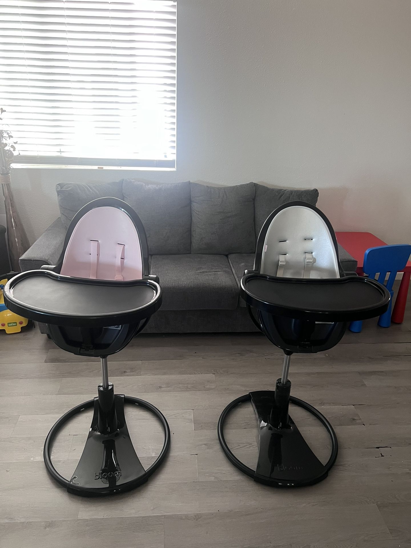 Bloom Fresco High Chairs For Twins - Pink And Silver
