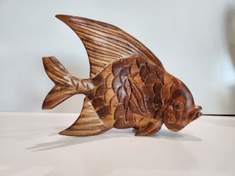 Hand Carved Wooden Fish Sculpture Coastal Nautical Decor