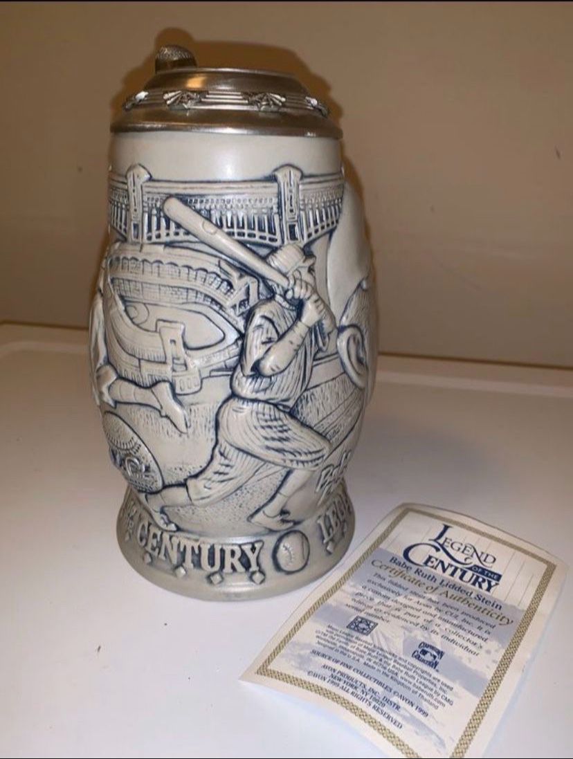 Babe Ruth Lidded Stein with Certificate of Authenticity -1999 Avon-7 1/2 inches tall