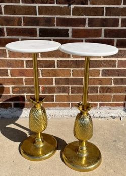 Two rare gold pineapple side tables