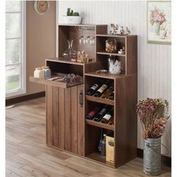 Brand New Rustic Distressed Walnut Finish Bar Cabinet