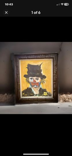 Mid- 20th Century Oil Painting On Canvas Of Sad Clown/ Hobo Clown