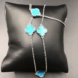 925 Sterling Silver turquoise clover necklace size  19” 