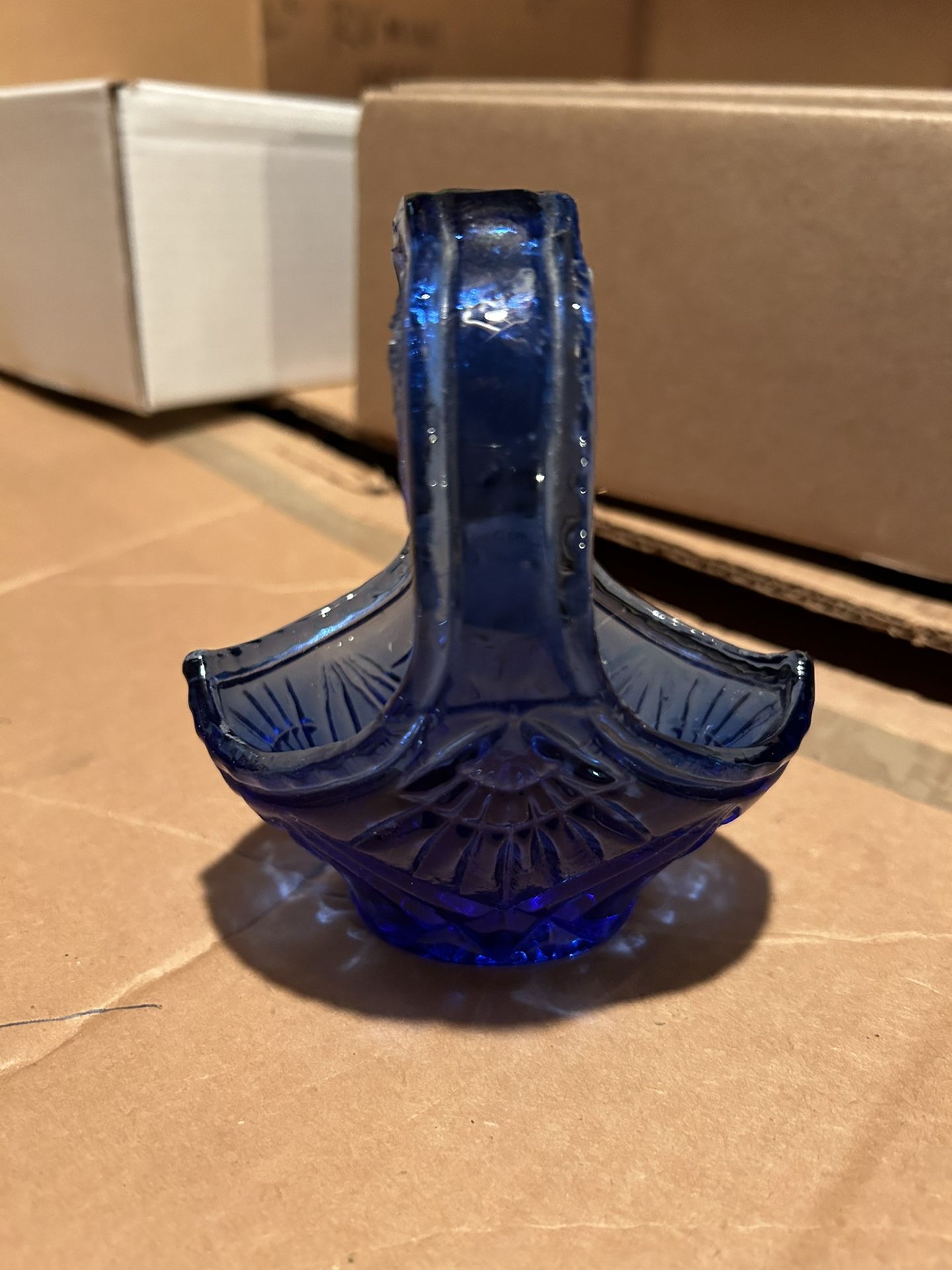 4.5" Tall Blue Glass Trinket Basket