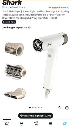 Shark Hair Dryer | SpeedStyle | No Heat Damage Hair Styling Tool | 3 Styling Tools Included | Portable & Powerful Blow Dryer | Best for Straight & Wav