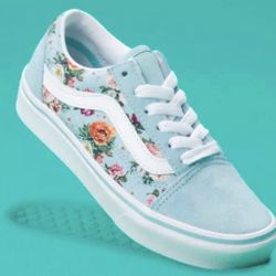 Vans Kids Garden Floral Comfycush Old Skool Aquatic/True White Size 13