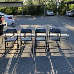 10 Folding Chairs W/Metal Frame W/Cushion W/Normal Wear & Tear(hole In One)(See & Click On Pictures). Still Useable